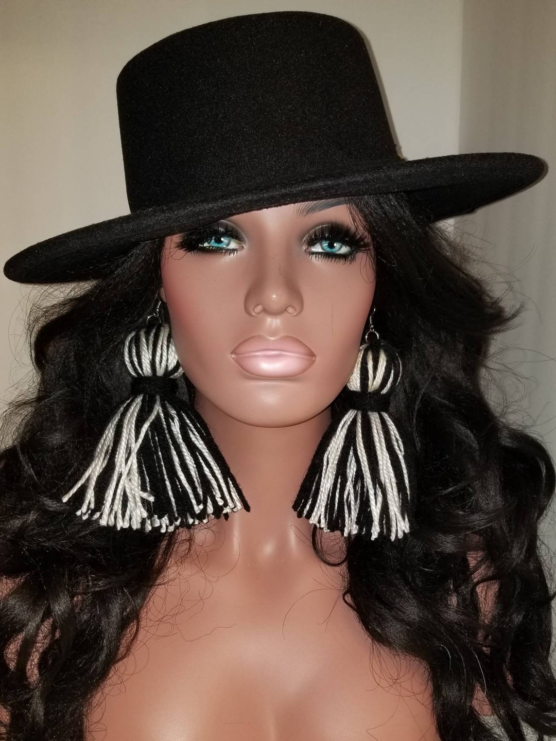 Black and White Dazzle Tassel Earrings, Custom Earrings, Light Weight