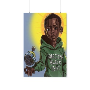 Amazing Black Boy Premium Matte Vertical Poster, Black Boy Art, Black Boy Joy, African American Boy's Room, Boy Art, Inspirational Art