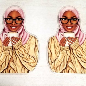 Muslim coffee girl bookmark (set of 2) - yellow sweater