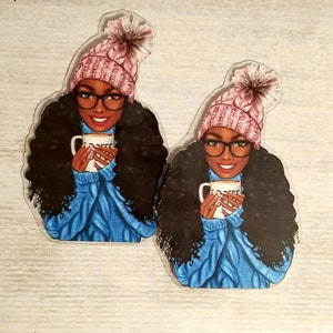 African American Coffee Girl Bookmark/Winter Hat (set of 2), bookmarks, African American bookmarks, black bookmarks, bookmarks for girls