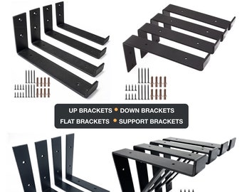 Shelf Brackets Heavy Duty Scaffold Industrial Matt Black Steel includes Fixtures and Fittings for shelves Various Sizes | Up | Down | Flat