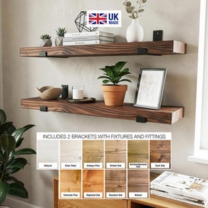 2x Shelves Rustic Wooden Shelf Handmade With Heavy Duty Brackets Solid Wood Board Shelves Handcrafted Home decor Wall Shelf 4.3cm Thick