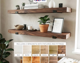 2x Shelves Rustic Wooden Shelf Handmade With Heavy Duty Brackets Solid Wood Board Shelves Handcrafted Home decor Wall Shelf 4.3cm Thick