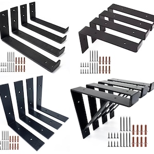 Scaffold Shelving Brackets Heavy Duty Metal industrial Shelf Brackets Rustic Wall Brackets Wooden Shelves L-Shaped Shelf Supports Matt Black