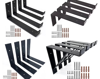 Scaffold Shelving Brackets Heavy Duty Metal industrial Shelf Brackets Rustic Wall Brackets Wooden Shelves L-Shaped Shelf Supports Matt Black