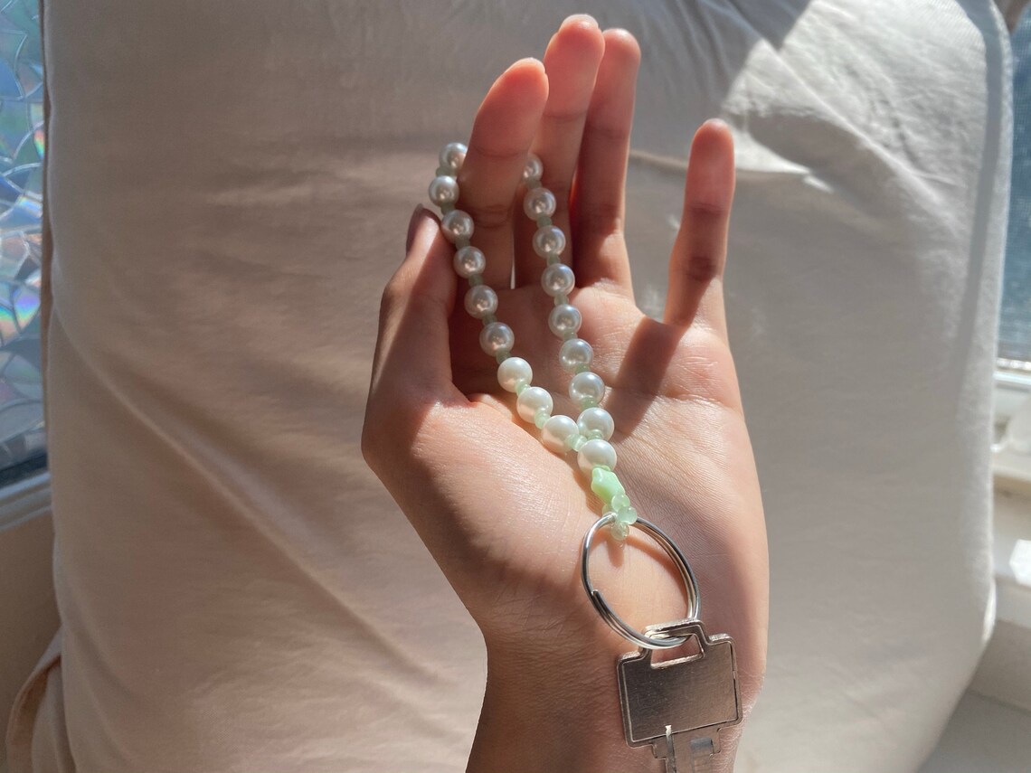 Pearl beaded keychain Etsy