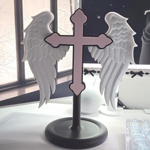 Gothic Angel Wing Headphone Stand, Cross Headset Holder, Desk Decor, Dark Coquette Gamer Setup