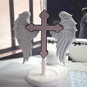 Gothic Angel Wing Headphone Stand, Cross Headset Holder, Desk Decor, Dark Coquette Gamer Setup