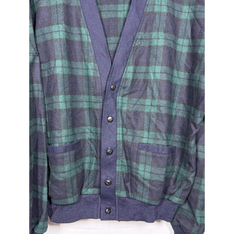 Pendleton NWT Sweater Mens XL Black Watch Plaid Wool Cardigan USA Vintage 90s image 3