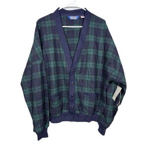 Pendleton NWT Sweater Mens XL Black Watch Plaid Wool Cardigan USA Vintage 90s image 1