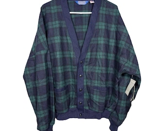 Pendleton NWT Sweater Mens XL Black Watch Plaid Wool Cardigan USA Vintage 90s