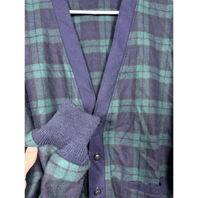 Pendleton NWT Sweater Mens XL Black Watch Plaid Wool Cardigan USA Vintage 90s image 6