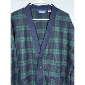 Pendleton NWT Sweater Mens XL Black Watch Plaid Wool Cardigan USA Vintage 90s image 2