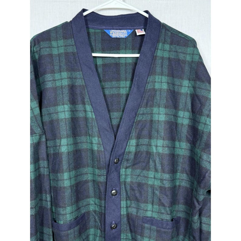 Pendleton NWT Sweater Mens XL Black Watch Plaid Wool Cardigan USA Vintage 90s image 2