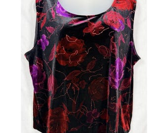 Vintage R&K Evening Velvet Floral Top Womens 18 Dark Romantic Whimsigoth