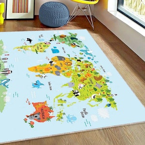 Kinderzimmer Spielmatte, Weltkarte, Kinder teppich, Weltkarte Teppich, Kinderzimmer Dekor, Safari Tiere, Kinderzimmer Dekor, Pädagogisches Dekor,