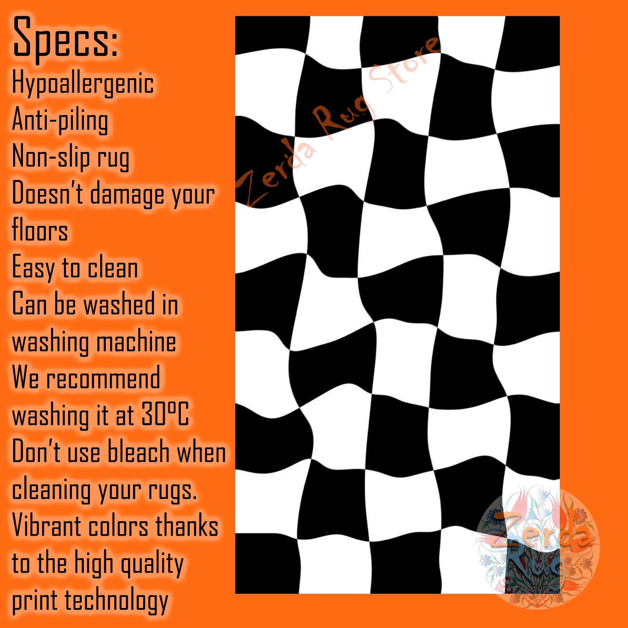 Black and White Checkered Rug, Checkered Rug, Checkered Design, Custom ...