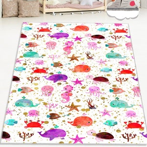 Sea Animals Rug, Baby Rooms Rug, Kids Room Rug, Kids Rug, Floor Rug, Modern Rug, Area Rug, Home Decor, Design Rug, Nursery Rug, Baby Shower