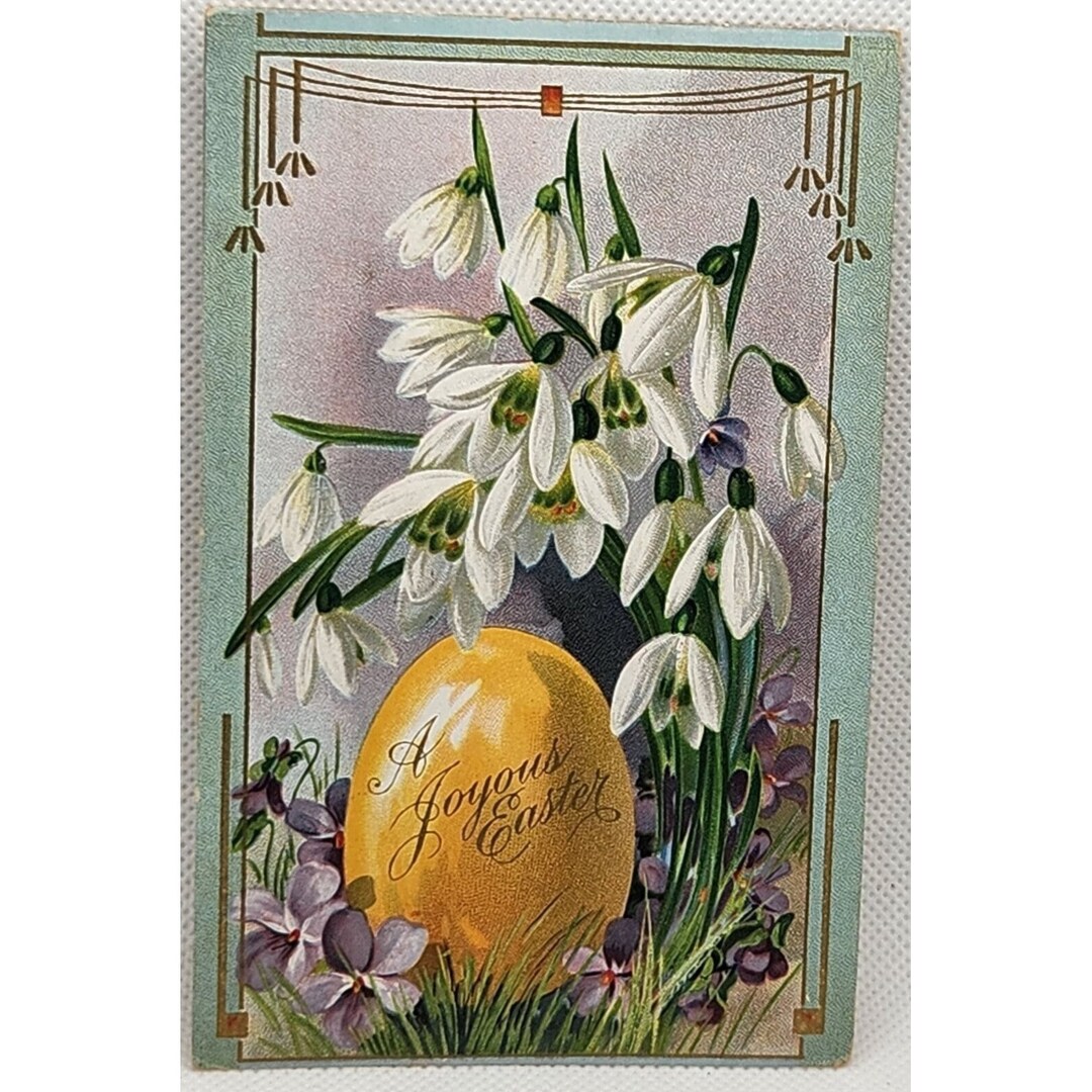Antique A Joyous Easter Art Deco Large Egg Snowdrop Lilies Etsy