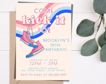 Come Kick It Sneaker Invite, Girls Sneaker Birthday Party, Sneaker Ball, Any Age Birthday Invitation, Editable Instant Download