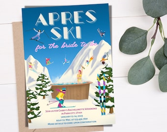 Apres Ski Bachelorette Weekend Invitation, Winter Girls Ski Trip Invite, Vintage Ski Bachelorette,  Bachelorette Ski Trip, Instant Download
