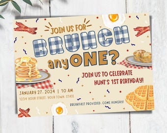 Editable First Birthday Invitation, Brunch Anyone, Brunch Birthday Party, Country Style Breakfast, 1st Birthday, Instant Download Template