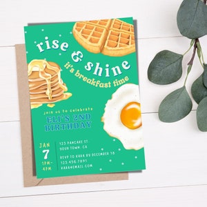 Editable Kids Birthday Invitation, Rise and Shine Breakfast Time, Green Breakfast Birthday Party, Any Age, Boys Birthday, Instant Download