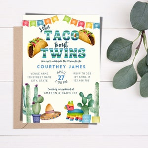 Taco Bout Twins Invitation, Taco Baby Shower Invite, Fiesta Baby Shower, Cinco De Mayo Baby Shower, Printable Editable Instant Download