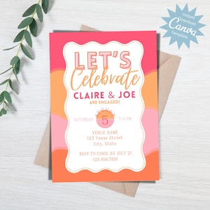 Lets Celebrate Invitation, Pink and Orange Any Occasion Invite, Girls Birthday, Tropical, Ladies Teens Celebration, Instant Download