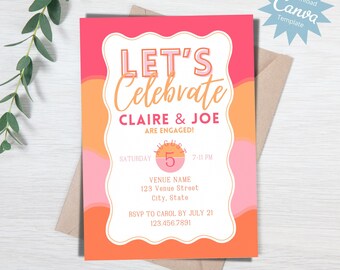 Lets Celebrate Invitation, Pink and Orange Any Occasion Invite, Girls Birthday, Tropical, Ladies Teens Celebration, Instant Download
