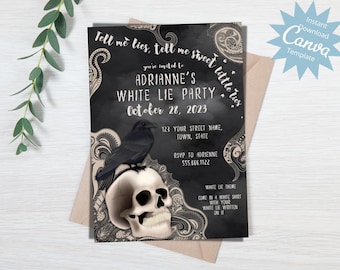 White Lies Party Invitation, Tell me Lies Invitation, Halloween Invite, White Lie Birthday Theme, Editable Instant Download