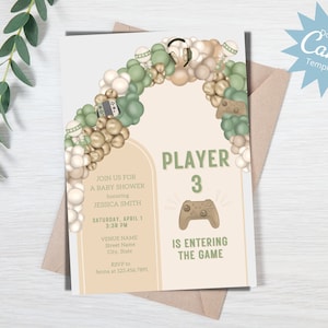 Player 3 Video Game Invitation, Couples Baby Shower Invitation, Gaming Baby Shower Invite, Video Game Baby Shower, Editable Instant Download