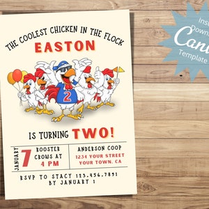 Editable Kids Chicken Invitation, Funny Animal Birthday Invite, Any Age, Chicken Theme Party, Farm Animal Bday, Instant Download Template