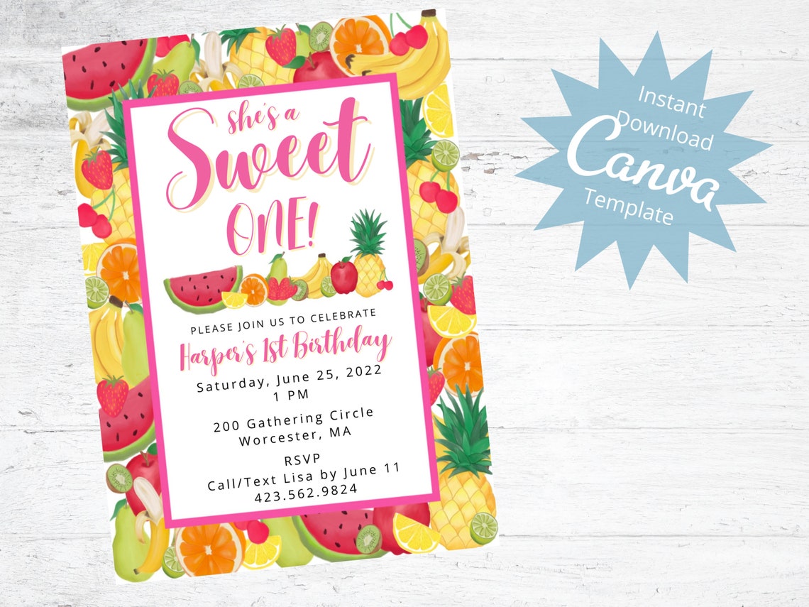 First Birthday Party Invitation Berry First Birthday Fruit Etsy