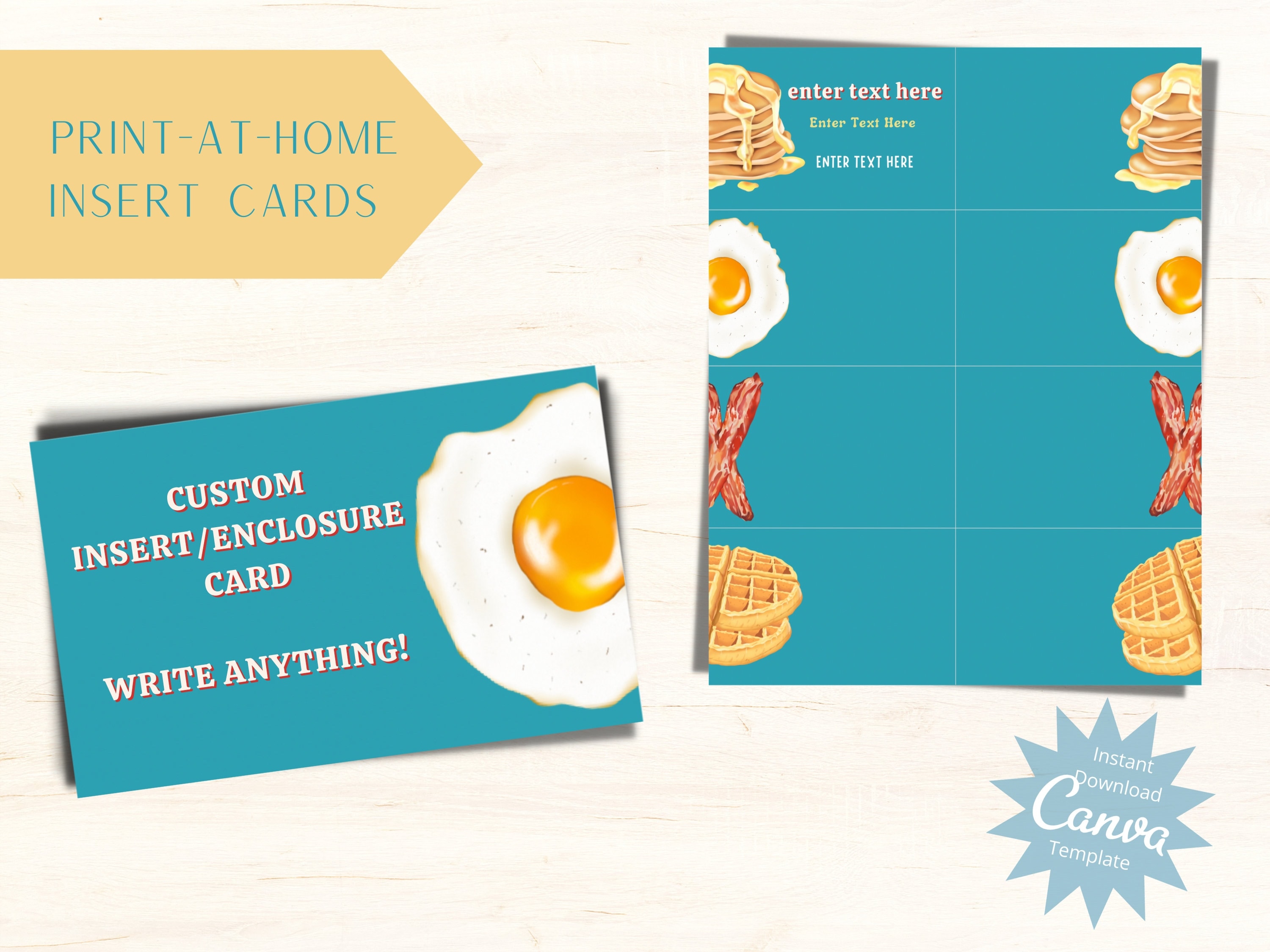 Editable Breakfast Insert Cards, Breakfast Thank You Tag, Insert Card Template, Print at Home, Breakfast Enclosure Cards, Instant Download