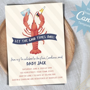 Crawfish Boil Baby Shower Invitation, Couples Shower Invite, Shrimp Boil, Gender Reveal Party, Southern Seafood, Instant Download Template