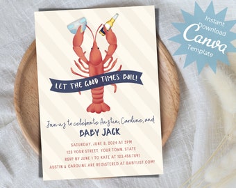 Crawfish Boil Baby Shower Invitation, Couples Shower Invite, Shrimp Boil, Gender Reveal Party, Southern Seafood, Instant Download Template