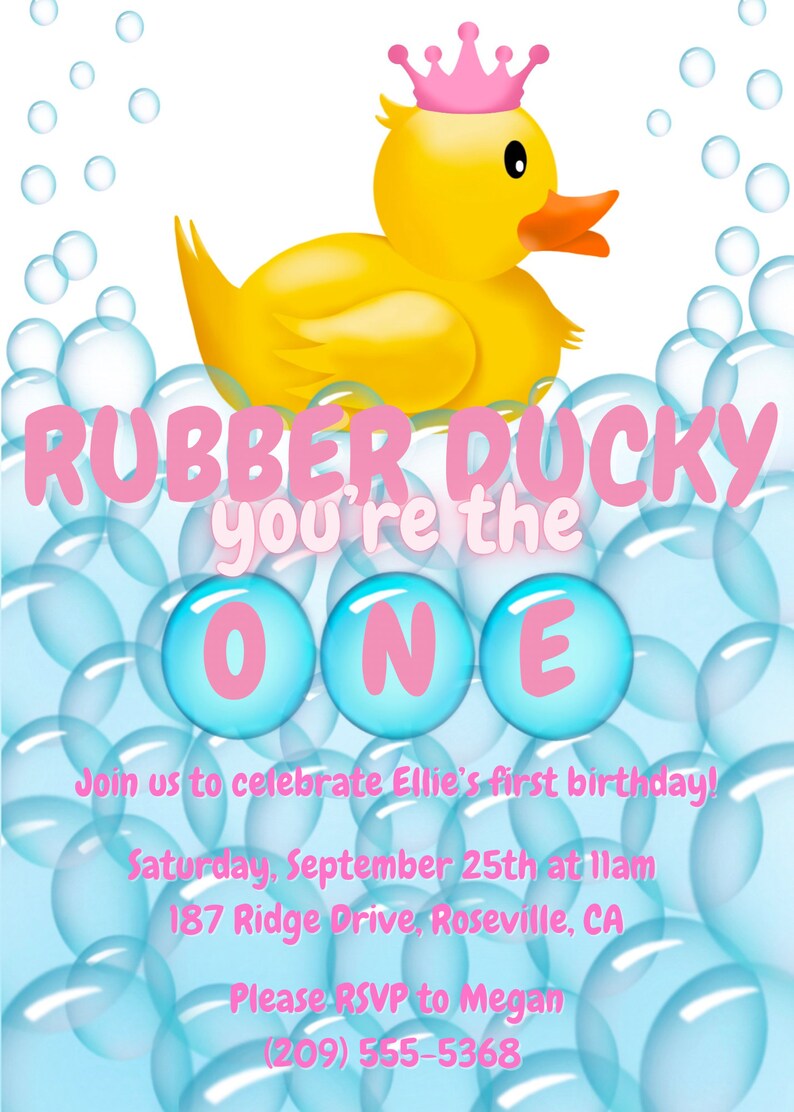 Editable Kids Birthday Invitation, Baby Girl 1st Birthday, Pink Rubber