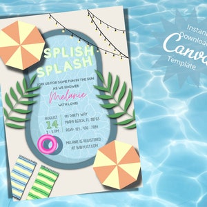 Editable Pool Party Invitation, Pool Shower Digital Invite, Pool Party Girl Birthday, Summer Party Invite, Sprinkle Invite, Instant Download