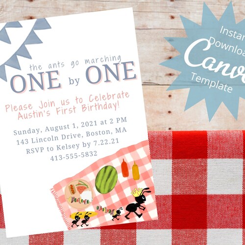 Picnic Birthday Invitation EDITABLE Kids Picnic Invitation Etsy