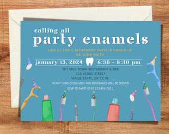 Dentist Retirement Party Invitation, Dental Hygienist Retirement, Party Enamels Invite, Dental Graduation, Instant Download