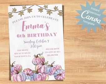 Pumpkin Birthday Party Invitation, Editable Girls Birthday Invite, Fall Birthday, Autumn Invite, Tye Dye Pumpkins, Instant Download Template