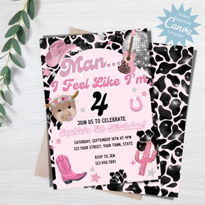Man I feel Like a Birthday Girl, Any Age Birthday Invitation, Disco Cowgirl, Nashville Birthday, Groovy Cowgirl, Editable Instant Download