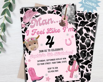 Man I feel Like a Birthday Girl, Any Age Birthday Invitation, Disco Cowgirl, Nashville Birthday, Groovy Cowgirl, Editable Instant Download