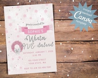 Winter ONEderland Birthday, Girl Winter Birthday, Pink Winter Wonderland, Baby 1st Birthday Invitation, Editable,  Instant Download Template