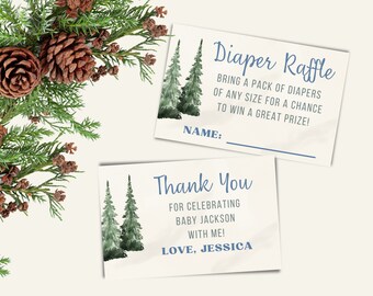 Editable Winter Evergreen Insert Card Template, Baby on Board Snowboard Thank You Tag, Print at Home Enclosure Cards, Instant Download