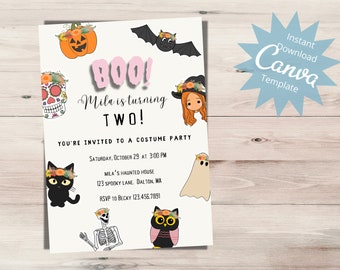 Editable Halloween Birthday Invitation, 2nd Birthday Halloween Invite, Our Little Boo, Digital Invitation Template, Instant Download