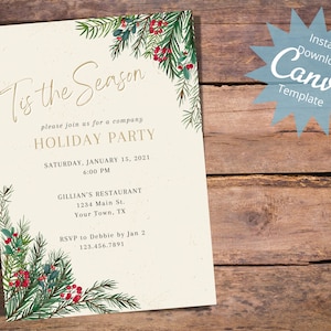 Tis the Season Christmas Invitation, Holiday Party Invite, School Christmas Party, Company Holiday Party, Instant Download Template