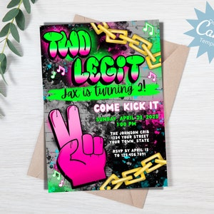 Two Legit Birthday Invitation, 2nd Birthday Party Invite, Two Legit To Quit Invitation Template, Graffiti Invite, Editable Instant Download