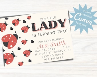 Editable Ladybug Birthday Invitation, Valentines Birthday, Lady Bug Party Digital Invite, Ladybug Girls Birthday, Instant Download